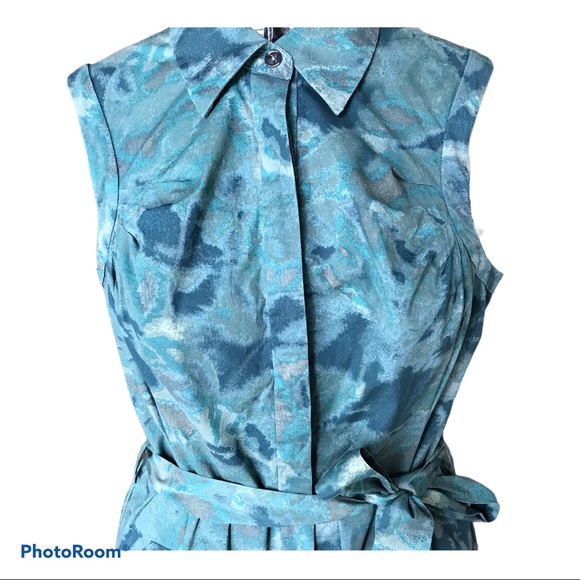 New York & Company Green and Blue Sleeveless tie waist dress - Picture 3 of 7